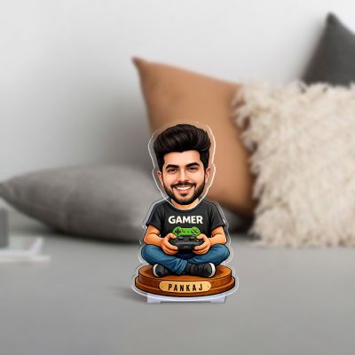 Personalized Gamer Bobblehead Caricature Custom with Face Cutout & Name Car Dashboard Decor for Men, Boys, and Gaming Lover Ideal Gift for Birthdays Solar Powered Moving Head
